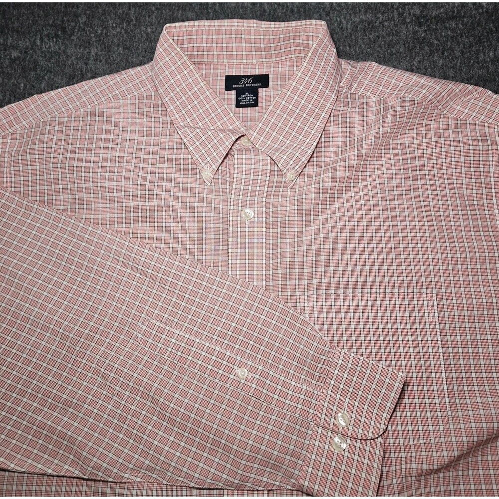 Brooks Brothers Mens Long Sleeve Shirt Button Down 346 XL Red White Plaid